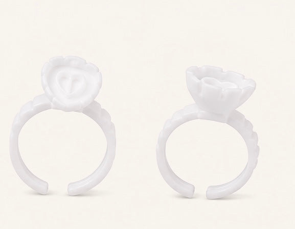 Bagues réglables pour colle à extensions de cils – Forme cœur, Blanc