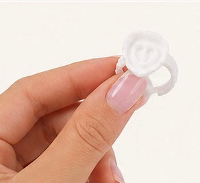 Bagues réglables pour colle à extensions de cils – Forme cœur, Blanc